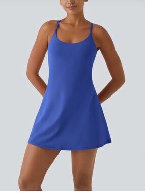 Halara Tennis Dress Softly Zero built in bra and shorts Blue Small